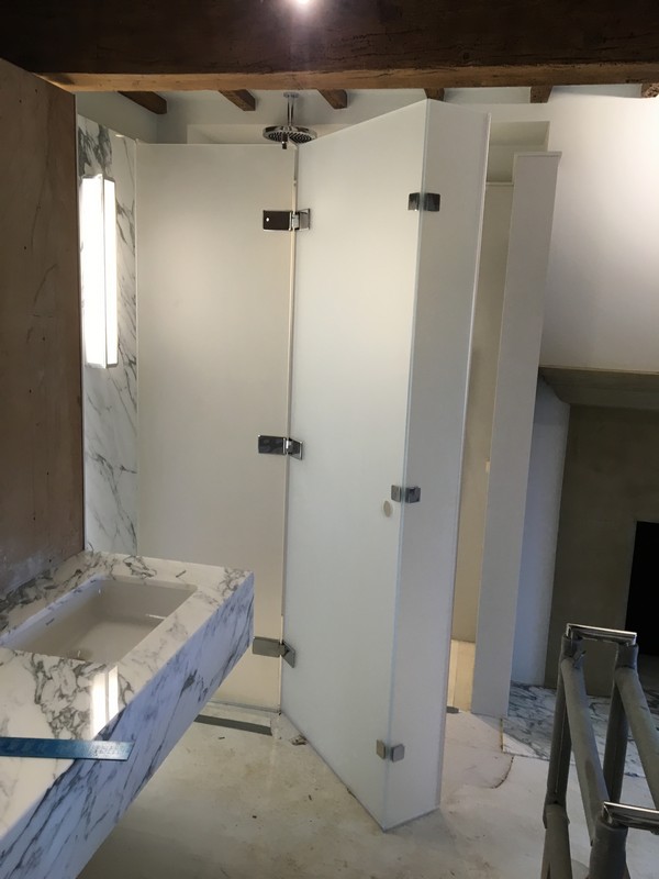 Bespoke frosted glass shower enclosure in Didcot luxury bathroom
